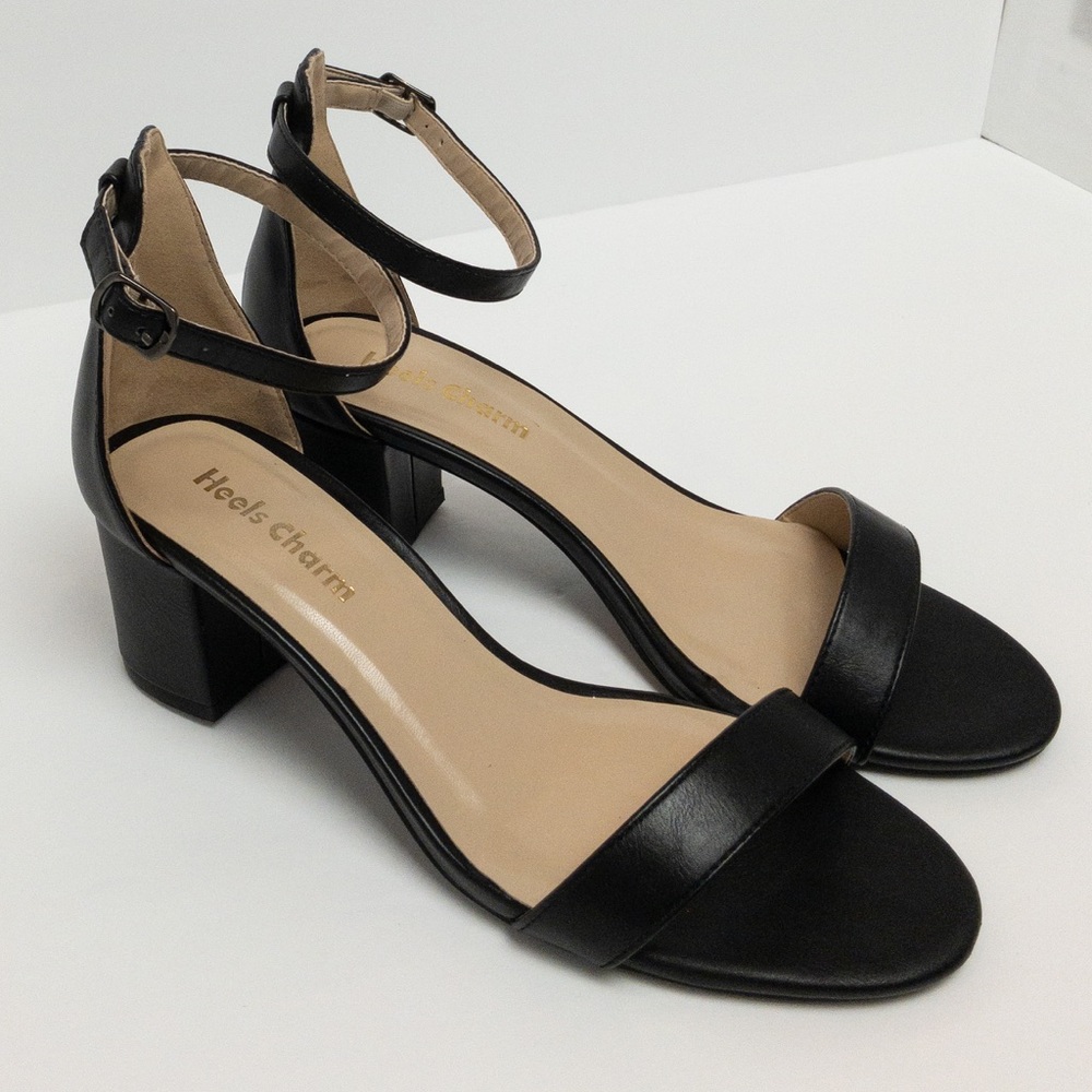 Strapped Chunky Black low 2 inch heeled sandal
